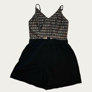 Charlotte Russe Women’s Black, Beige and Gold Lace Overlay Cut-out Romper‎ Small